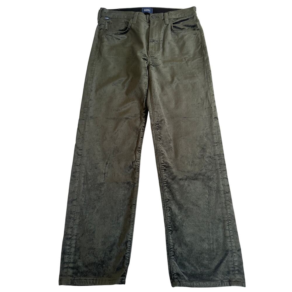 Citizens of Humanity Coated Pants Green Satin Sheen Straight Leg Womens